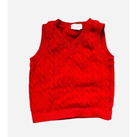 Baby Boys Cat & Jack Cable Knit Red  V Neck Holiday Vest - Sz 12 mo - Picture 1 of 1